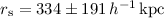 Mathematical equation: $r_{\rm s}=334\pm191\,h^{-1}\,{\rm kpc}$
