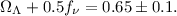 Mathematical equation: $\Omega_\Lambda +0.5f_\nu =0.65\pm 0.1.$
