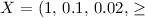 Mathematical equation: $X=(1,\,0.1,\,0.02,\,\ge$