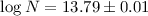 Mathematical equation: $\log N=13.79\pm0.01$