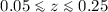 Mathematical equation: $0.05 \mathrel{\raise0.35ex\hbox{$\scriptstyle <$}\kern-0.6em \lower0.40ex\hbox{{$\scriptstyle \sim$}}}z \mathrel{\raise0.35ex\hbox{$\scriptstyle <$}\kern-0.6em \lower0.40ex\hbox{{$\scriptstyle \sim$}}}0.25$