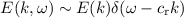 Mathematical equation: $E(k,\omega)\sim E(k) \delta(\omega-c_{\rm r}k)$