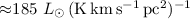 Mathematical equation: ${\approx} 185 ~ L_\odot \rm \thinspace (K \thinspace km \thinspace s^{-1} \thinspace pc^2)^{-1}$