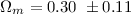 Mathematical equation: $\Omega_m=0.30 \ \pm 0.11$