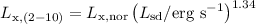 Mathematical equation: $L_{\rm x, (2-10)}=L_{\rm x,nor}\left ({ {{L}}_{\rm sd}/ {\rm {erg \,\,s}^{-1}} }\right)^{1.34}$