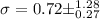 Mathematical equation: $\sigma=0.72\pm^{1.28}_{0.27}$