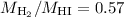 Mathematical equation: $M_{{\rm H}_2}/M_{\rm HI} = 0.57$