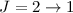 Mathematical equation: $J=2\rightarrow1$