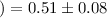 Mathematical equation: $) = 0.51 \pm 0.08$