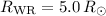 Mathematical equation: $R_{{\rm WR}}=5.0\, R_{\odot}$