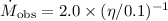 Mathematical equation: $\dot{M}_{\rm obs} = 2.0 \times (\eta/0.1)^{-1}$