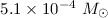 Mathematical equation: $5.1 \times 10^{-4}~M_{\odot}$