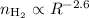 Mathematical equation: $n_{\rm H_2}\propto R^{-2.6}$