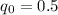 Mathematical equation: $q_0=0.5$