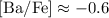 Mathematical equation: $\rm [Ba/Fe] \approx -0.6$