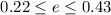 Mathematical equation: $0.22\leq e \leq 0.43$