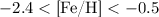 Mathematical equation: $-2.4 < \mbox{\rm [Fe/H]}< -0.5$