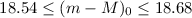 Mathematical equation: $18.54 \leq (m-M)_{0} \leq 18.68$