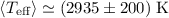 Mathematical equation: $\left<T_{\rm{eff}}\right>\simeq\left(2935\pm200\right)\,\rm{K}$