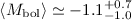 Mathematical equation: $\left<M_{\rm{bol}}\right>\simeq -1.1^{+0.7}_{-1.0}$