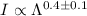 Mathematical equation: $I\propto\Lambda^{0.4\pm0.1}$