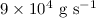 Mathematical equation: $9\times10^4~\rm{g~s}^{-1}$