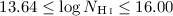 Mathematical equation: $13.64 \leq {\rm log}\, N_{\rm \ion{H}{i}} \leq 16.00$