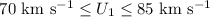 Mathematical equation: $70~{\rm km}~{\rm s}^{-1}\le U_1 \le 85~{\rm km}~{\rm s}^{-1}$