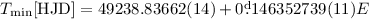 Mathematical equation: $T_{\min}[{\rm HJD}]=49238.83662(14)+0\fd146352739(11)E$