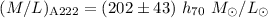 Mathematical equation: $(M/L)_{{\rm A222}} = (202 \pm 43)~h_{70}~M_{\odot}/L_{\odot}$