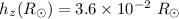 Mathematical equation: $h_z(R_\odot)=3.6\times 10^{-2}~R_\odot$