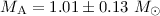 Mathematical equation: $M_{\rm A} =1.01\pm0.13~M_{\odot}$