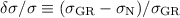 Mathematical equation: $\delta\sigma/\sigma\equiv(\sigma_{\rm GR}-\sigma_{\rm N})/\sigma_{\rm GR}$