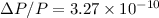 Mathematical equation: $\Delta P/P = 3.27 \times10^{-10}$
