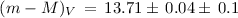 Mathematical equation: $(m-M)_V\,=\,13.71\pm\,0.04\pm\,0.1$