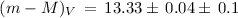 Mathematical equation: $(m-M)_V\,=\,13.33\pm\,0.04\pm\,0.1$