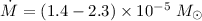 Mathematical equation: ${\dot M} = (1.4-2.3) \times 10^{-5}~M_\odot$