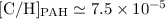 Mathematical equation: $[{\rm C/H}]_{\rm PAH}\simeq 7.5 \times 10^{-5}$
