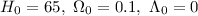 Mathematical equation: ${H_0 = 65,~\Omega_0 = 0.1,~\Lambda_0 = 0}$