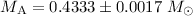 Mathematical equation: $M_{\rm A}=0.4333\pm0.0017~M_{\odot}$