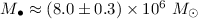 Mathematical equation: $M_{\bullet}\approx (8.0\pm 0.3)\times 10^6~M_{\odot}$