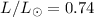 Mathematical equation: $L/L_\odot = 0.74$