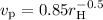 Mathematical equation: $v_{\rm p} =0.85 r_{\rm H}^{-0.5}$