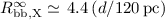 Mathematical equation: $R_{\rm bb,X}^\infty\simeq\,4.4\,(d/120\,\rm pc)$