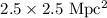 Mathematical equation: $\mathrm{2.5\times 2.5~Mpc^2}$