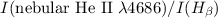 Mathematical equation: $I(\mbox{nebular He II}\;\lambda 4686)/I(H_{\beta})$