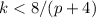 Mathematical equation: $k<8/(p+4)$