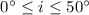 Mathematical equation: $0^\circ \le i \le 50^\circ$