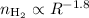 Mathematical equation: $n_{\rm H_2}\propto R^{-1.8}$