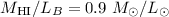 Mathematical equation: $M_{\rm HI}/L_{B} = 0.9~M_{\odot}/L_{\odot}$